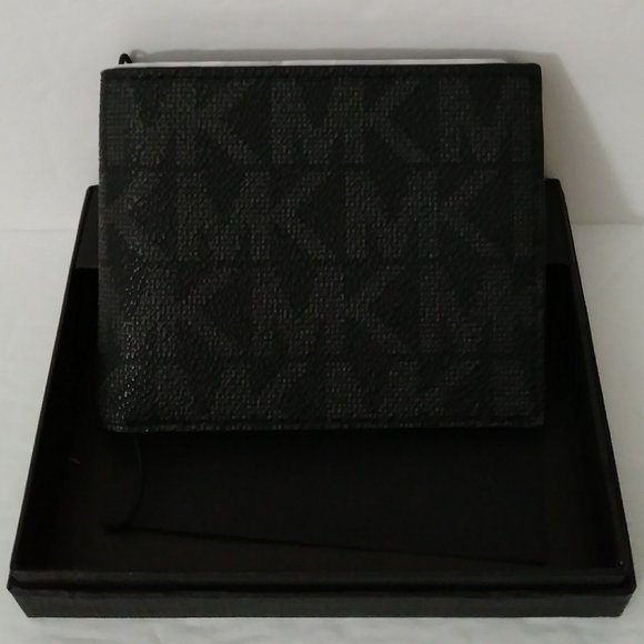 Michael Kors Jet Set Black Slim Bi-fold PVC Leather Men's Wallet - Picture 11 of 12